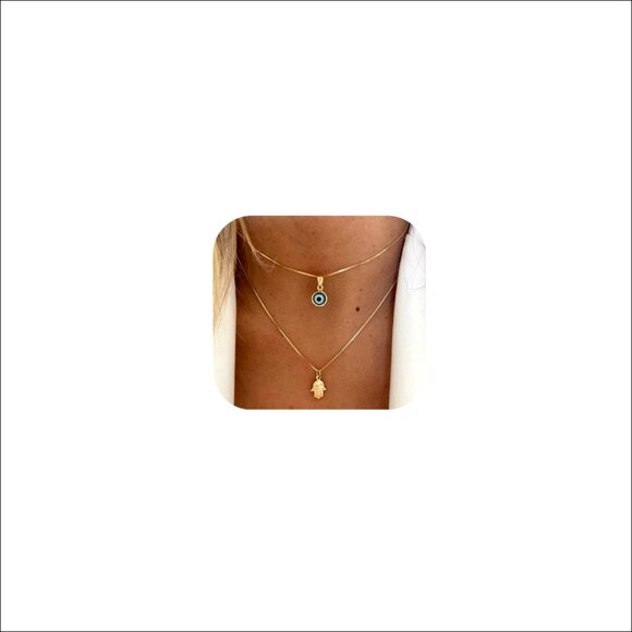 Jewelry - 14K Gold Plated Evil Eye Pendant Necklace Adjustable Length Lucky Protection
